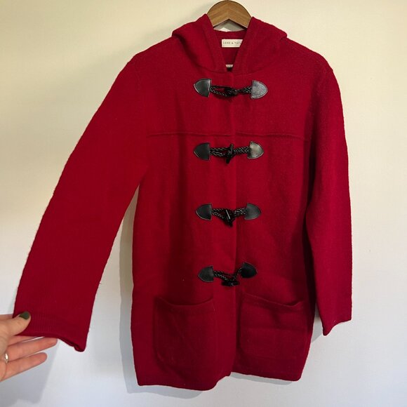 Vintage 100% Wool Red Toggle Long Sweater Coat from Lord & Taylor, Size Small - Picture 6 of 11